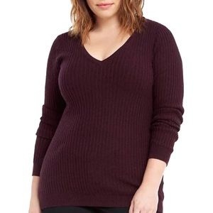 Torrid | Ribbed Knit V-neck Sweater | Deep Merlot